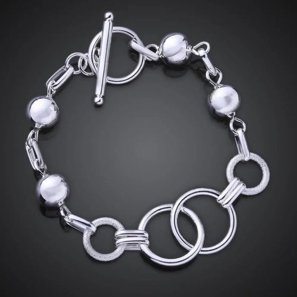 Gorgeous Circles & Beads w/Toggle 7.5 Inch Long Bracelet - Picture 2 of 6